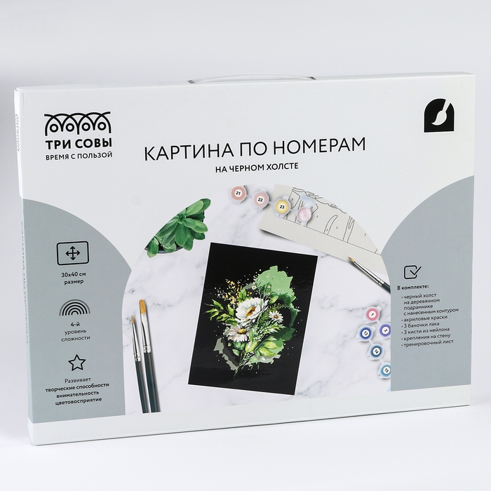 Картина по номерам «Цветы», 30 × 40 см, на черном холсте Картина по номерам «Цветы», 30 × 40 см, на черном холсте