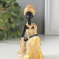 Сувенир полистоун "Африканка в золотом платье с белой патиной" чёрный 7х5х11 см