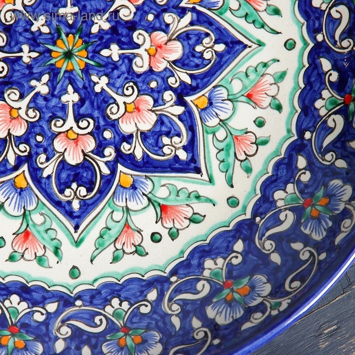 Ляган Риштанская Керамика "Цветы", 32 см, синий