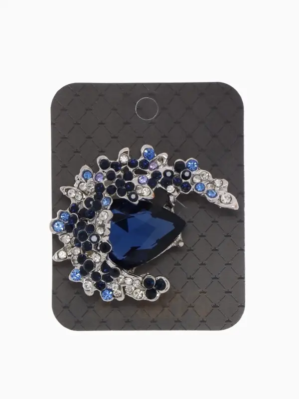 Брошь &laquo;Императрица&raquo; полумесяц, бело-синяя в серебре