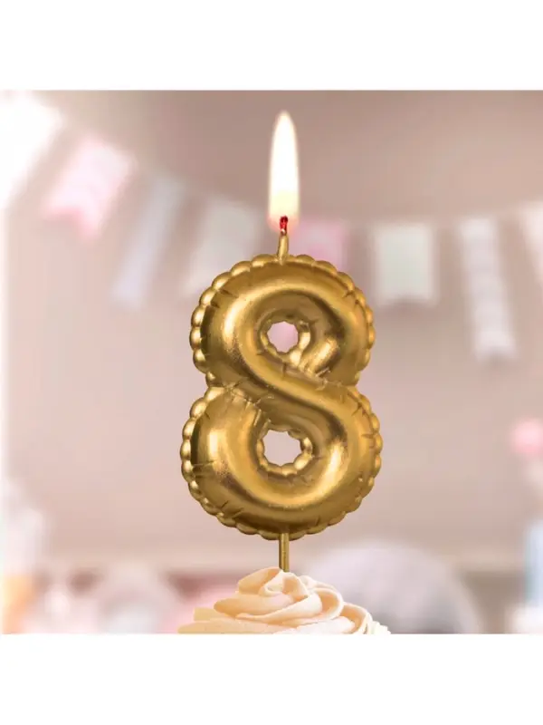 Свеча в торт на шпажке "Воздушая цифра", цифра "8", золото