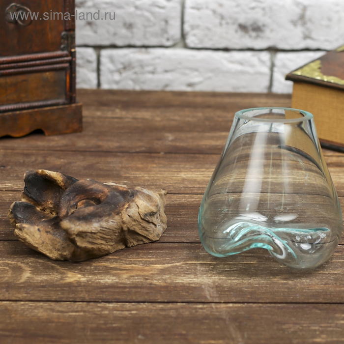Вазон стекло на дереве  Вазон стекло на дереве "Низкая подставка" 13х13х15 см