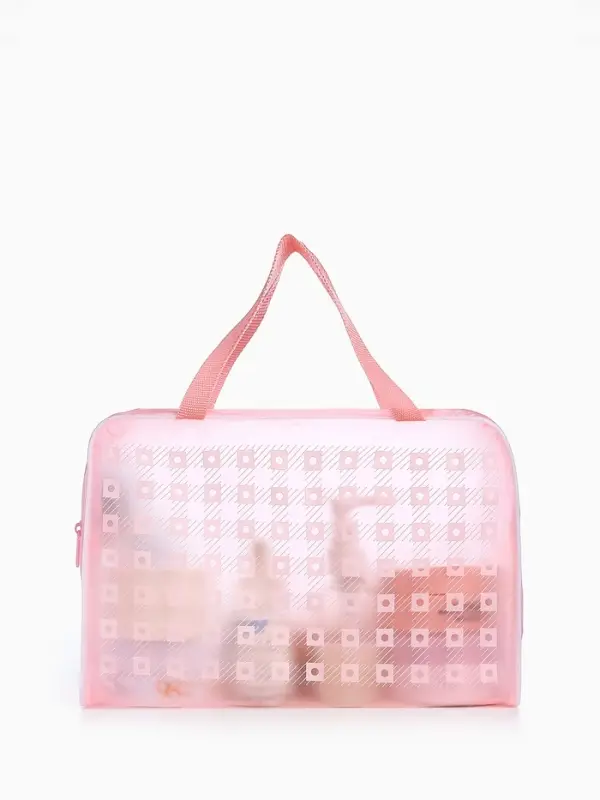 Косметичка - сумка на молнии, с ручками, для бассейна, с рисунком, розовая