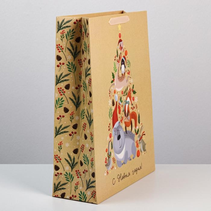 Пакет подарочный новогодний ламинированный «Дружный хоровод», L 31 х 40 х 11.5 см