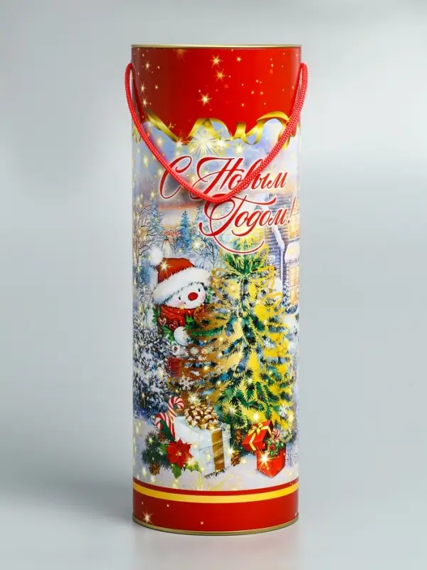 Подарочная коробка, тубус под бутылку «Золотая елочка» 120х345мм (325 мм внутр. Высота)¶