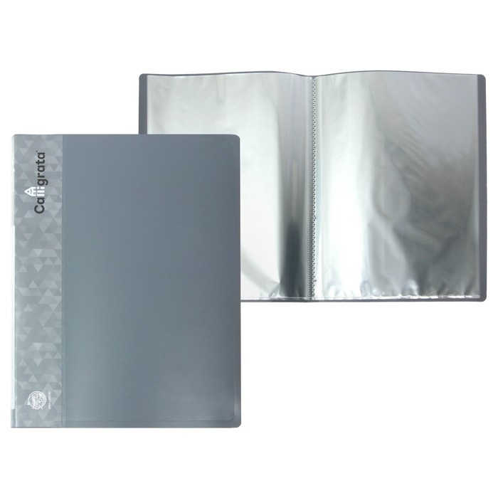 Папка 20 вкладышей, Сalligrata, А4, 15мм, карман на корешке, 600 мкм, серая Папка 20 вкладышей, Сalligrata, А4, 15мм, карман на корешке, 600 мкм, серая