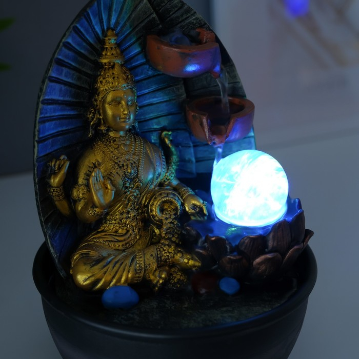 Фонтан настольный от сети "Лакшми в золотом одеянии у водопада" 28х19х19 см