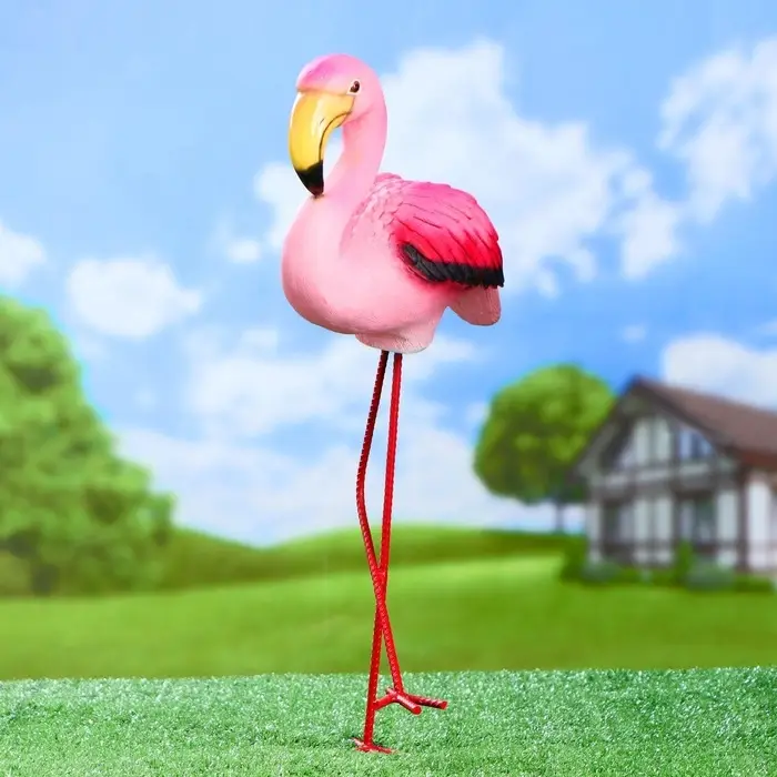 Садовая фигура из полистоуна &laquo;Розовый фламинго&raquo;, 49&times;14&times;23 см
