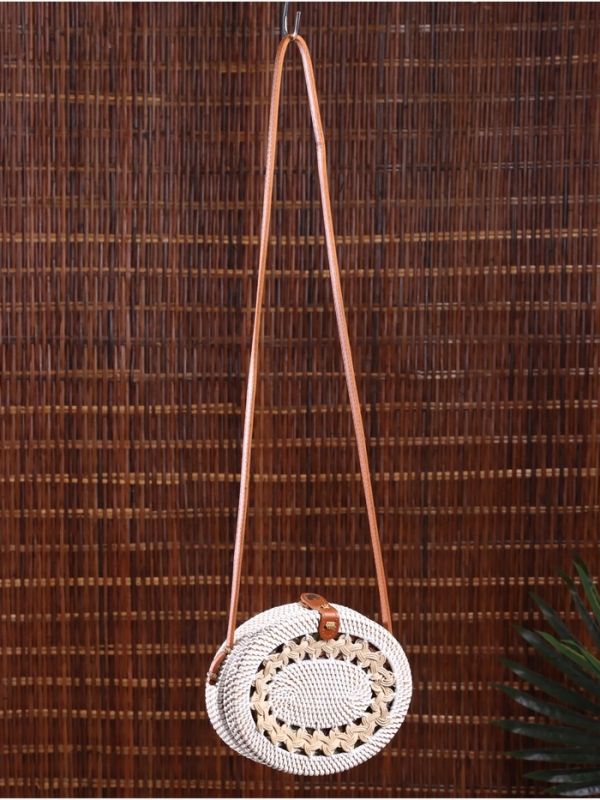 Сумка плетеная ротанг "Мандала" бежевый, 22х7х70 см