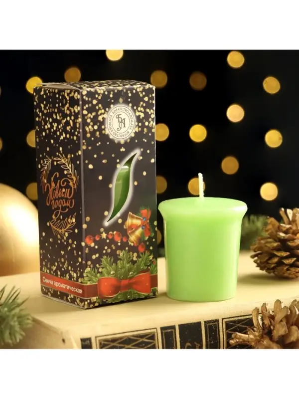 Свеча ароматическая &laquo;Счастливого Нового года&raquo;, 4&times;6 см, пряное яблоко, в коробке