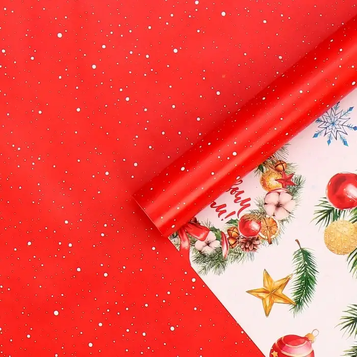 Упаковочная бумага на новый год глянцевая двухсторонняя «Зимняя», 50 х 70 см