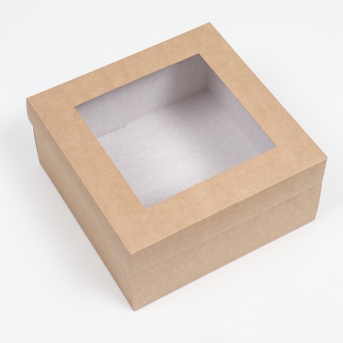 Коробка складная, крышка-дно,с окном, крафт, 25 х 25 х 12 см Коробка складная, крышка-дно,с окном, крафт, 25 х 25 х 12 см