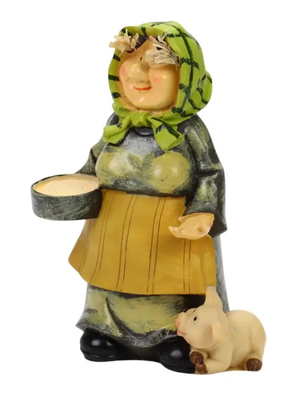 Садовая фигура из полистоуна &laquo;Бабушка с поросенком&raquo;, 12&times;11&times;21 см