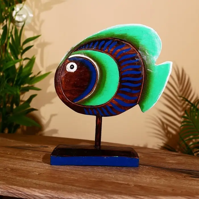 Сувенир  Сувенир "Рыба синяя" дерево на подставке 25х7х33 см