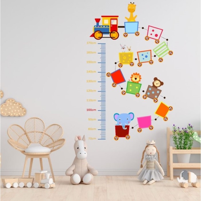 Наклейка пластик интерьерная цветная ростомер  Наклейка пластик интерьерная цветная ростомер "Поезд со зверями" 60x90 см