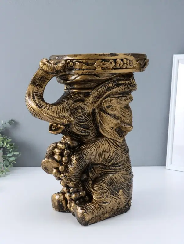 Фигура-подставка "Слон сидя" чёрный с золотом, 44х37х30 см