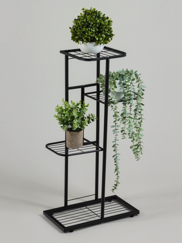 Подставка для цветов Greengo, 4 полки, 43 × 22 × 82 см, напольная, металл, чёрная Подставка для цветов Greengo, 4 полки, 43 × 22 × 82 см, напольная, металл, чёрная