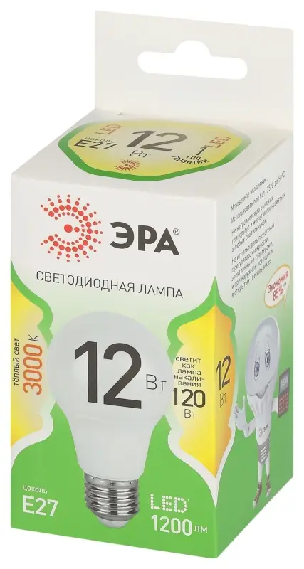 Лампа светодиодная LED 12 Вт 1200Лм 3000К груша теплый E27 220-240В LED A60-12W-830-E27 Green Line