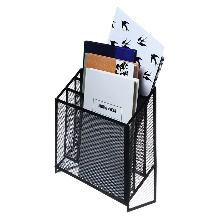 Лоток для бумаг вертикальный, металлическая сетка, 3 отделения, чёрный