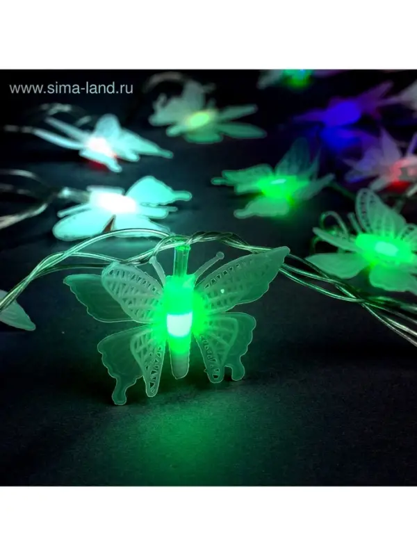 Гирлянда &laquo;Нить&raquo; 5 м с насадками &laquo;Бабочки малые&raquo;, IP20, прозрачная нить, 20 LED, свечение мульти (RG/RB), мигание, 220 В