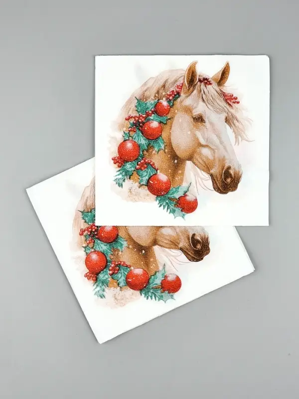 Салфетки бумажные New Line Fresco «Белая лошадь с новогодними украшениями», 33х33 см, 2 слоя 20 лист