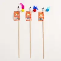 Дразнилка - удочка &laquo;Мячик с перьями&raquo;, на деревянной палочке, цвет МИКС