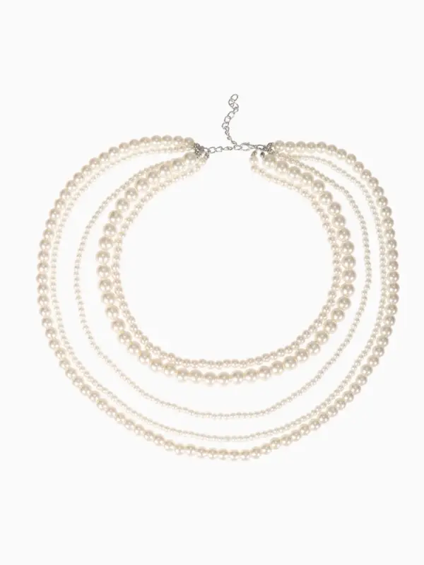 Бусы &laquo;Жемчуг&raquo;, многоярусный 5 нитей, бусины №4, 6, 8, 10, цвет молочный в серебре, 70 см