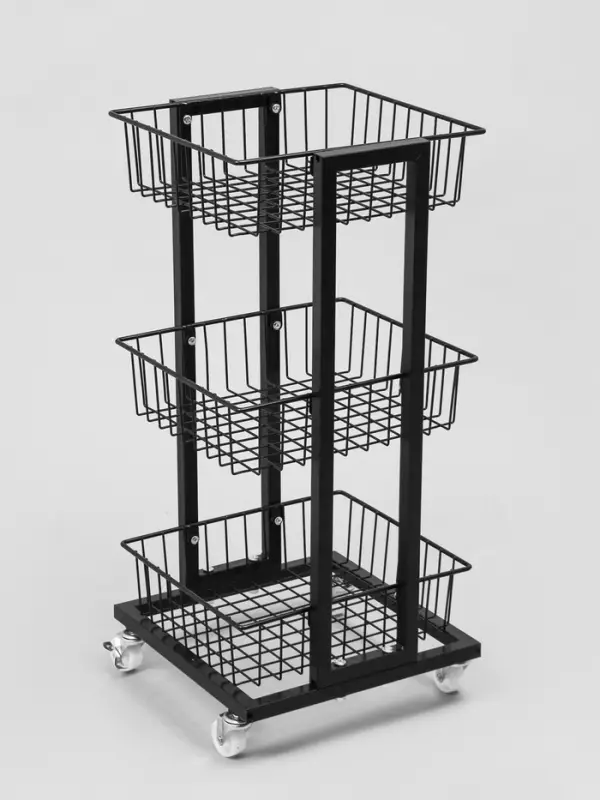 Стойка торговая универсальная, 3 корзины, на колесах, 35&times;35&times;76 см, цвет чёрный