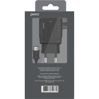 Зарядное устройство сетевое PERO TC04 1USB 2.1A + MICRO-USB CABLE черный