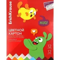 Картон цветной А4 ErichKrause Jolly Friends, 12 листов, 12 цветов, с металлизацией, пластиковая папка