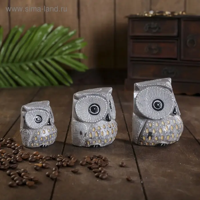 Сувенирный набор дерево Сувенирный набор дерево "Совы серые пятнистые" 6х19х8 см