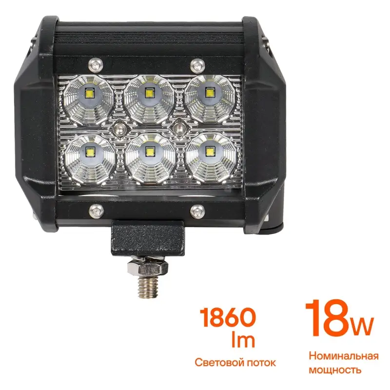 Фара светодиодная (балка) двухрядная, 6 LED рассеянный свет, 18W, (98х78х65) 12/24V