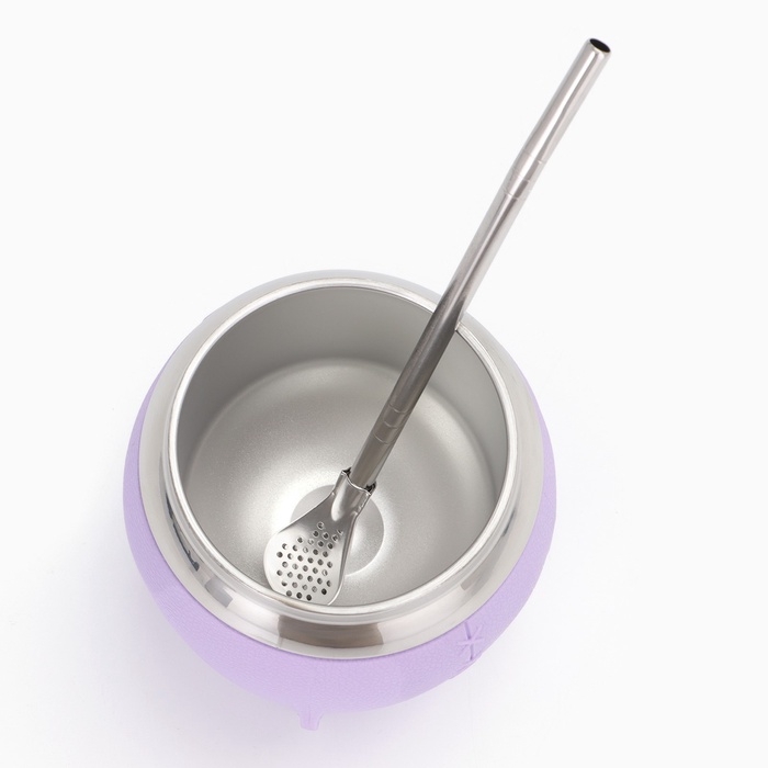 Калабас для чая Мате 250 мл и бомбилья, набор для приготовления, сиреневый Калабас для чая Мате 250 мл и бомбилья, набор для приготовления, сиреневый