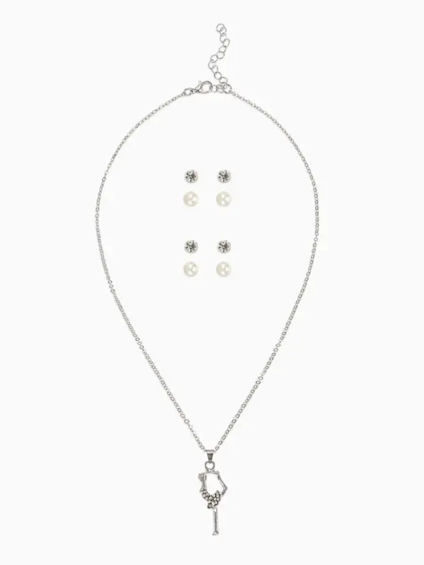 Гарнитур 5 предметов: 4 пары пусет, кулон «Гимнастка», белые в серебре, 40 см Гарнитур 5 предметов: 4 пары пусет, кулон «Гимнастка», белые в серебре, 40 см