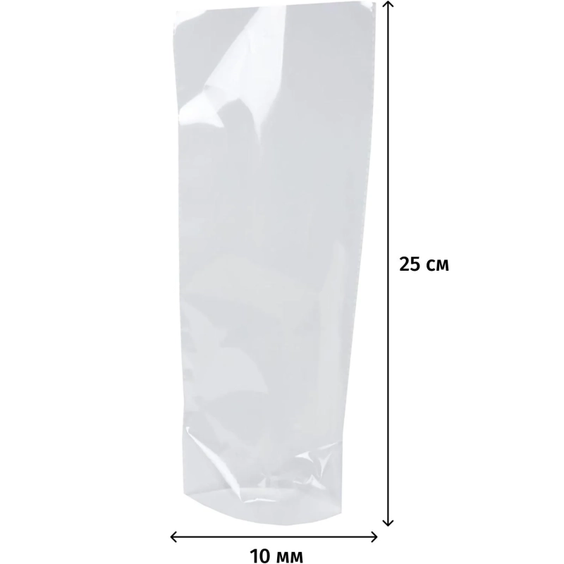 Пакет БОПП 100х250 мм (донная складка 40+40) 35 мкм 100 шт/уп