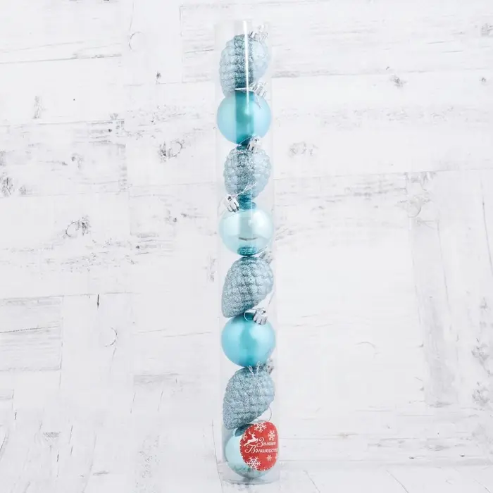 Ёлочные игрушки &laquo;Небесный&raquo;, набор 8 шт. (4 шара d=5 см, 4 шишки), голубой