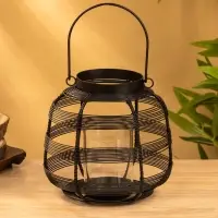 Подсвечник фонарь со стеклянной колбой, 19×19×18 см, d=9 см, металл, чёрный