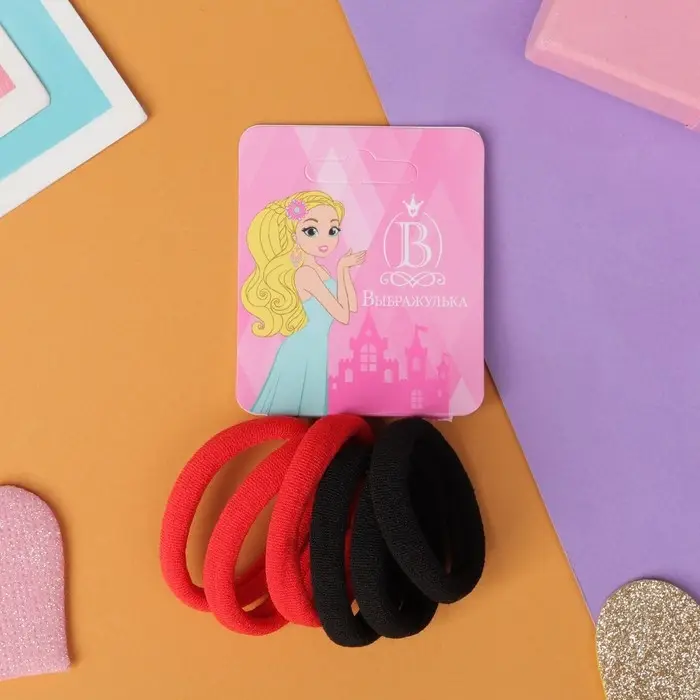 Резинка для волос Резинка для волос "Махрушка" (набор 6 шт) 3,5 см, чёрный, красный