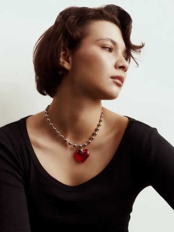 Кулон &laquo; Сердце&raquo; большое, красный в серебре, 40 см