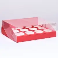 Кондитерская складная коробка для 12 капкейков 31×23.5×10 см, красная