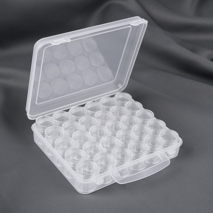 Набор баночек для рукоделия, 30 шт, d = 2,5 × 2,9 см, в контейнере с ручкой, 16,2 × 13,6 × 3,4 см, цвет прозрачный Набор баночек для рукоделия, 30 шт, d = 2,5 × 2,9 см, в контейнере с ручкой, 16,2 × 13,6 × 3,4 см, цвет прозрачный