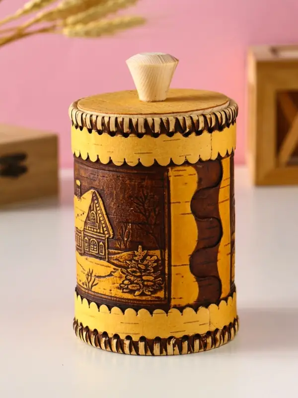 Туес шитый Туес шитый "Домики", D8смхH(с хватком)14см, береста