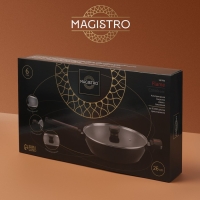 Сковорода Magistro Flame, d=26 см, h=7 см, со стеклянной крышкой, ручка soft-touch, антипригарное покрытие, индукция, цвет чёрный