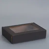 Коробка самосборная, черная с окном, для подарков, хранения и отправки посылок, 21&times;15&times;5 см