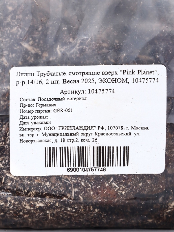Лилии Трубчатые смотрящие вверх "Pink Planet", р-р 14/16, 2 шт, Весна 2025, ЭКОНОМ,