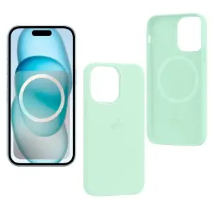 Чехол для iPhone 15 Pro Max Silicone Case 100% ORG (MagSafe + анимация NFC) c LOGO Soft Mint