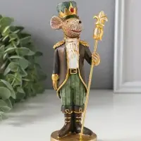 Сувенир полистоун "Мышиный король в мундире со скипетром" коричнево-зелёный 6,5х5,5х17,5 см   109157