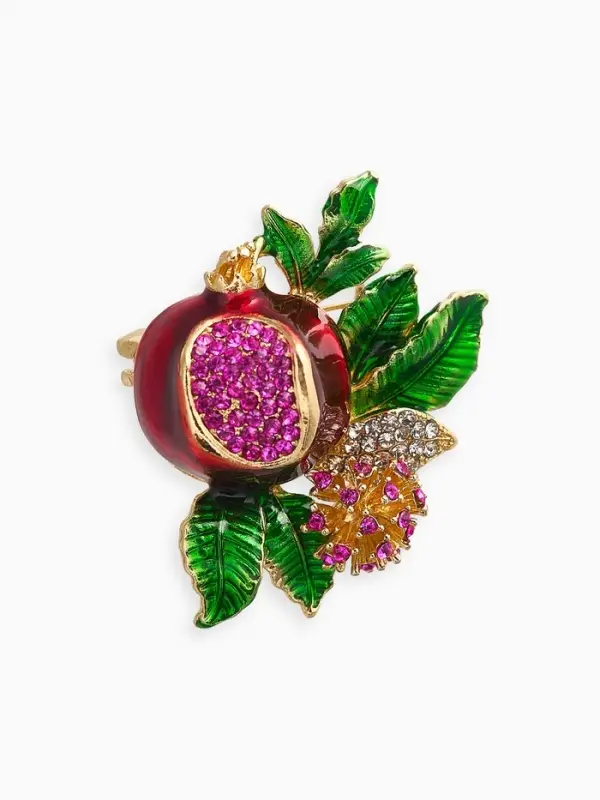 Брошь &laquo;Гранат&raquo;, с цветком, со стразами, цветная в золоте