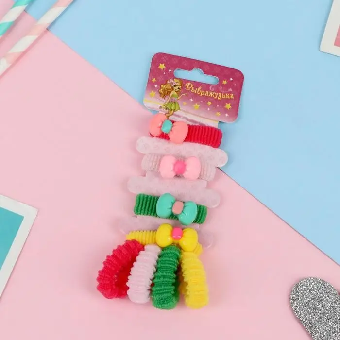 Резинка для волос "Прелесть" (набор 8 шт) бантик, микс