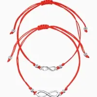 Браслет-оберег &laquo;Красная нить&raquo; In love мы с тобой связаны, набор 2 шт. цвет серебро, 5.5 см